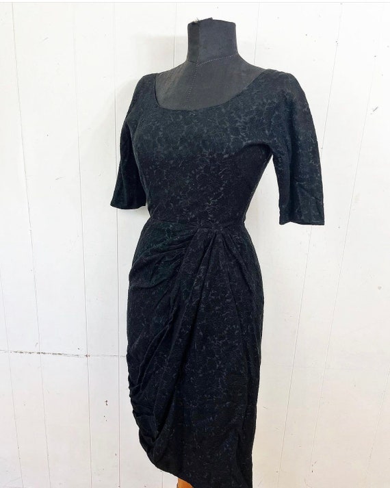 1940s / 1950s S damasked black wiggled dress - image 1