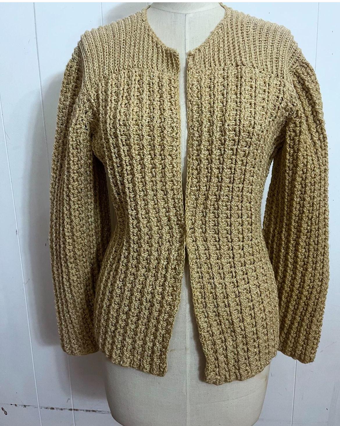 1970s Gold Flecked Cream Chunky Handknit Cardigan - Etsy