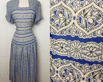 1930s Printed Silk and Polin Dress
