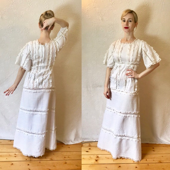 Late 1960s gunne sax style lace cotton pintuck ple