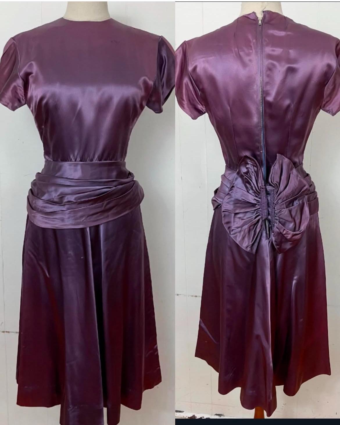 1940s Young Hollywood ombré liquid satin dress with huge