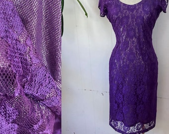 1990s purple metallic lace dress