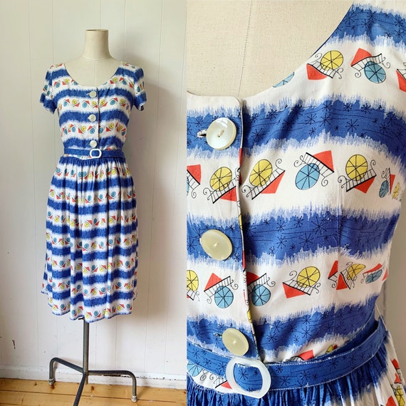 1940s atomic starburst novelty print dress