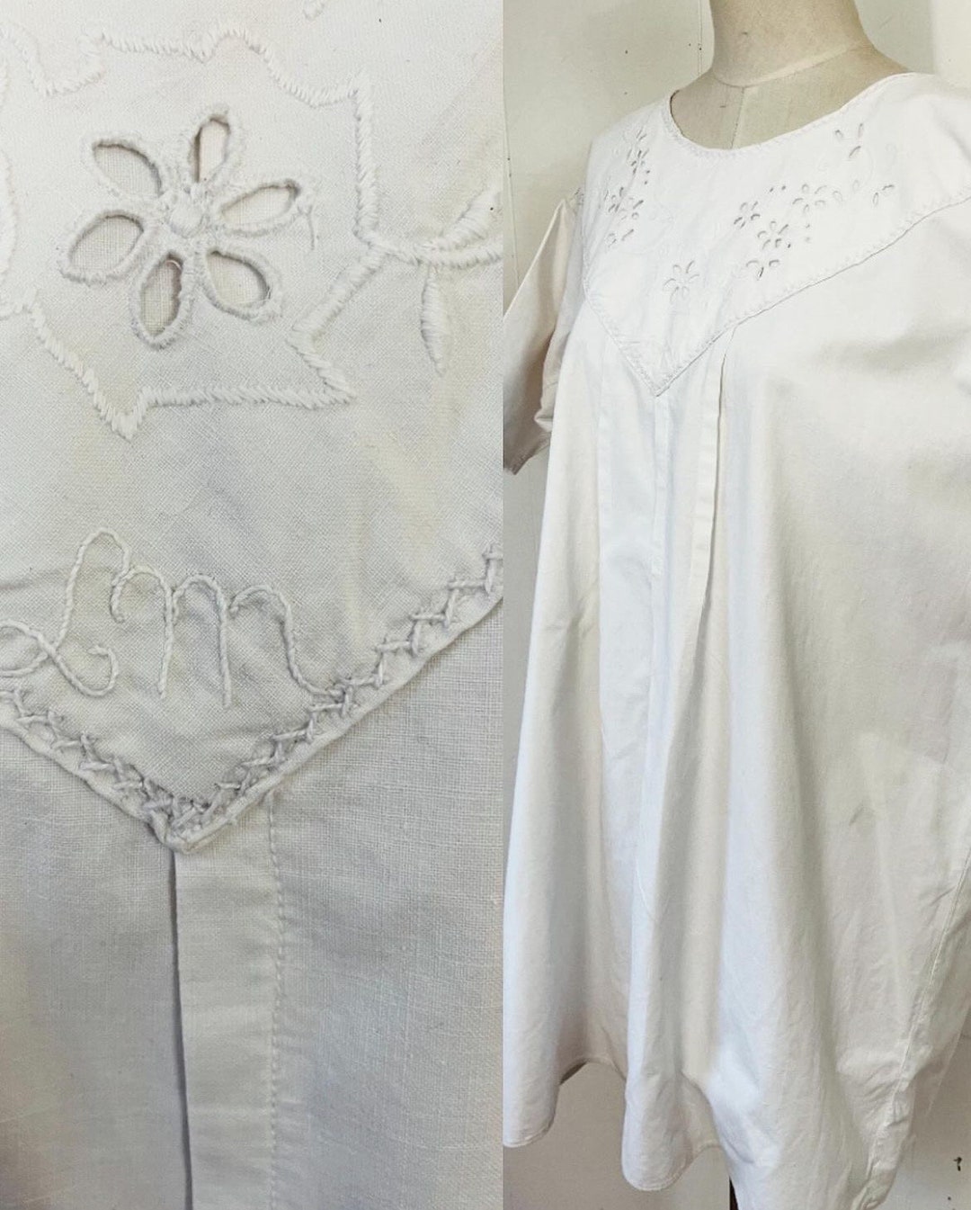 Shift Robe 1900s French Linen Hand Embroidered Shift Dress / Robe Edwardian - Etsy