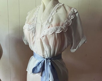 1950s pale blue sheer lace blouse