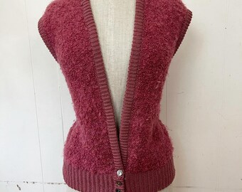 1970s plum boucle wool vest waistcoat deep V  neckline M/L - xl/XXL