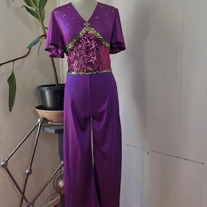 1970s spangly sequin purple jumpsuit