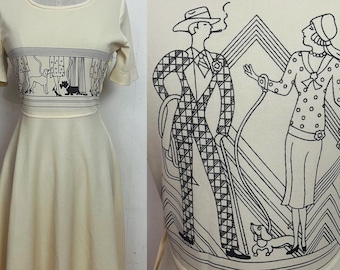1970s deco dog print dress