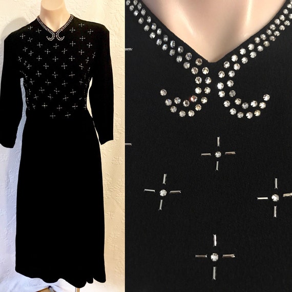 1930s studded & diamentè set crepe dress