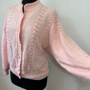 1980s XL/XXL incredibly SOFT angora  cardigan with mother of pearl buttons dyed to match