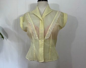 1950s see through yellow lace blouse