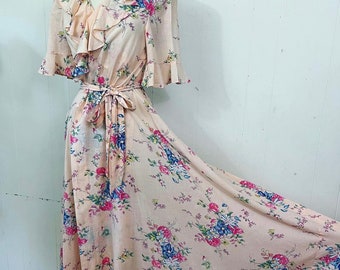 1930s floral muslin wrapper dress M L XL XXL 26” to 36” waist