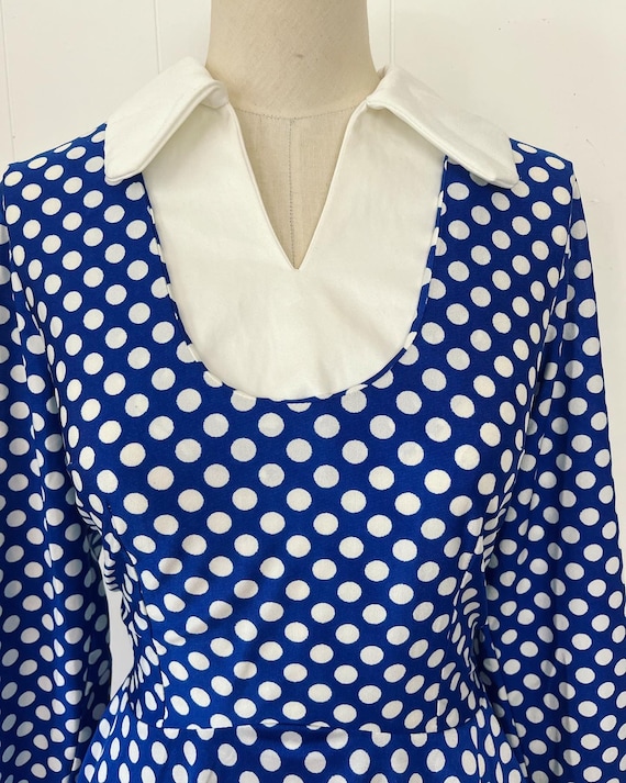 70's Polka Dot Accent Button Front Sleeveless Dress by Linda Originals