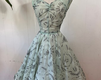 1940s sweetheart atomic windmill print full circle dress