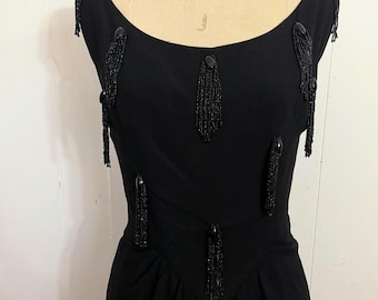1950s HARTNELL dangling jet beaded cocktail party dress