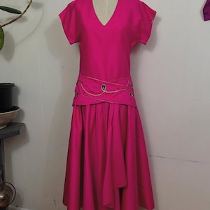1980s bejewelled bright pink silk dress by Sally Browne