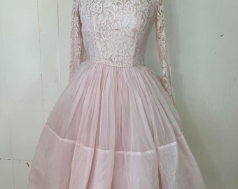1950s lace & chiffon fit and flare frock romantic dress