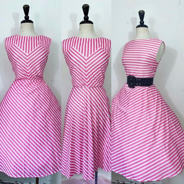 80s Reversible Striped Dress: Sunray Pleated, XL-XXL