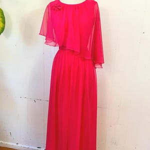 1960s boiled lolly Pink fluttering asymmetric chiffon long evening gown
