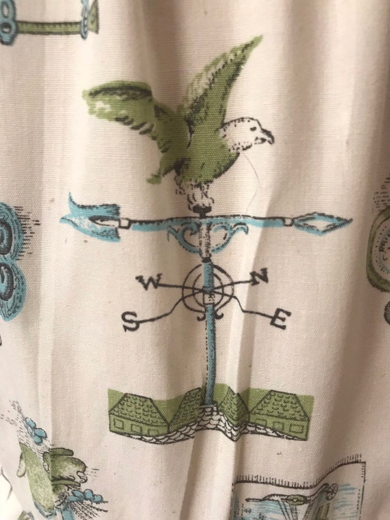 1960s novelty print coffee balloons wind vane barometer advertising sign shirt waist dress