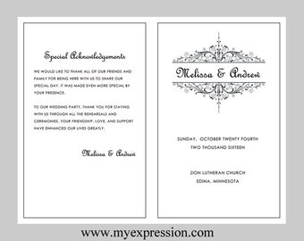 wedding program template purple filigree instant download etsy