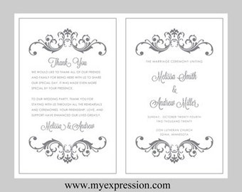 wedding program template bifold black vintage heart scroll etsy