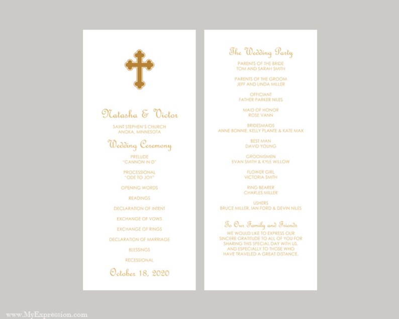 Wedding Program Template Tea Length Gold Cross Instant Etsy