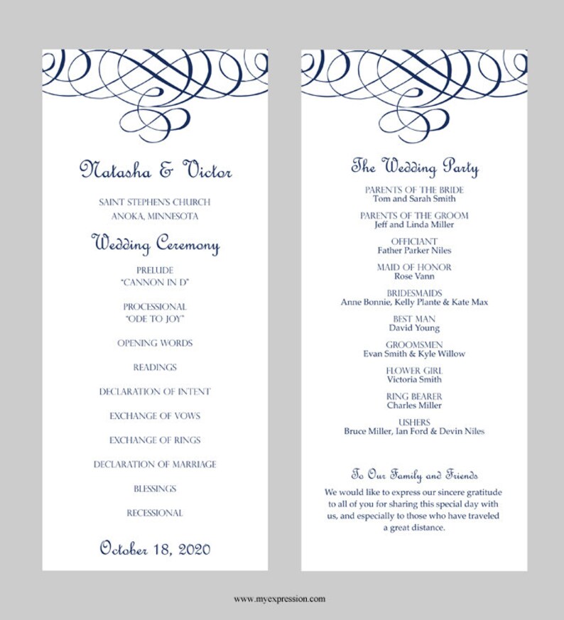 Wedding Program Template Tea Length Flourish Calligraphy Etsy