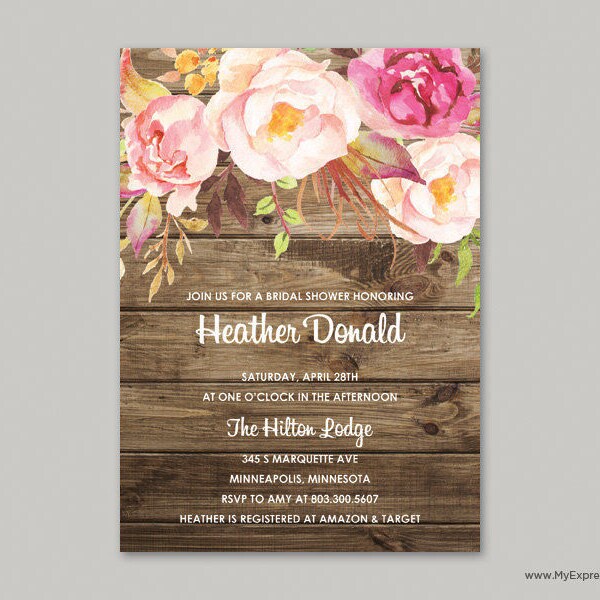Rustic Wood Bridal Shower Invitation (8379) - Watercolor Floral Invitations - INSTANT DOWNLOAD Template  - Ready to Print - Editable PDF