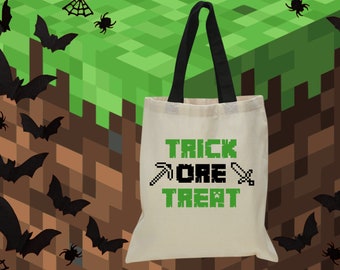 Halloween Mine Game Trick or Treat Bag - Halloween Miner Game Tote Bag - Trick-or-Treat Bags - Mine Game Halloween Gift Bag Craft Gamer Tote