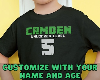 Personalized Miner Game Birthday Shirt with Name - Personalized Shirt - Level Unlocked Mine Game Gift for Gamers Build Shirt Gamer Shirt