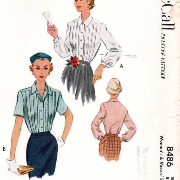 50's Vtg McCall 8496 Misses Pin Tuck Fitted Blouse Pattern Bust 32
