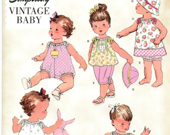 Simplicity 1813 Babies Vintage Style Summer Romper, Top, Dress, Hat, Pants, Panties Pattern Five Sizes Included