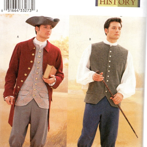 Butterick History 3072 Colonial Breeches, Shirt, Coat, Vest, Tricorn Hat Pattern Mens Choose Size
