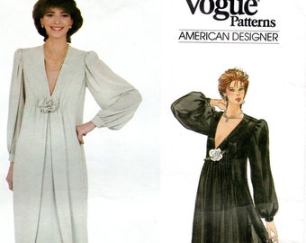 Jerry Silverman 80s Vogue 2984 Pullover, Deep V Neck Gown, Dress Pattern Bust 36