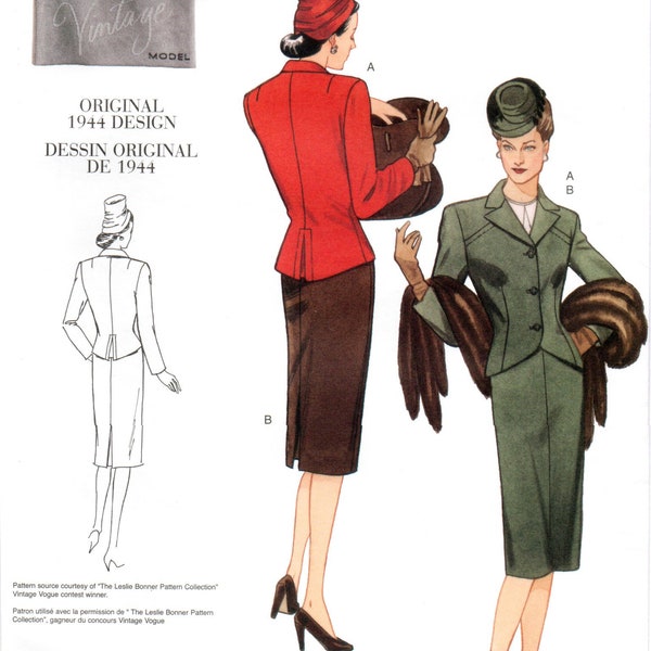 Vogue 2885 Vintage Model 1944 WWII Era Fitted Suit Pattern Choose Size
