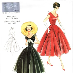 Vogue 1172 Reissue Original 50&#39;s Design - Lush, Godet Skirt V Neckline Dress Pattern Choose Size
