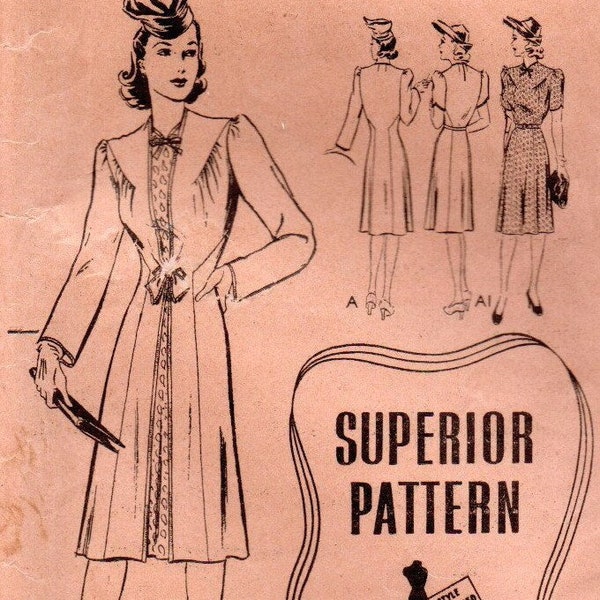 Bust 40 Vintage 1930's Sears Roebuck Superior Redingote and Dress Pattern 9705