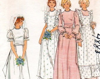 1970's Butterick 4888 Bridal Wedding Gown and Pinafore Pattern Bust 36