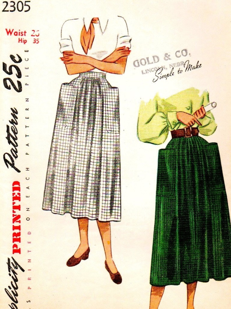 1948 Patch Pocket Dirndl Skirt Simplicity 2305 Pattern - Etsy