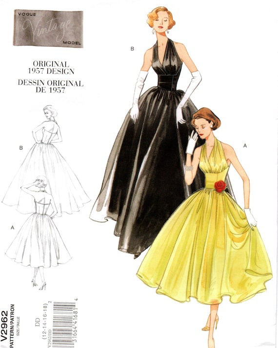 Vogue 2962 Vintage Model Original 1957 Design Halter Gown, Dress Pattern  Choose Size