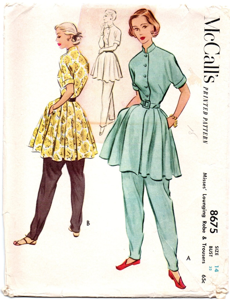 1950s Sewing Patterns | Dresses, Skirts, Tops, Mens     1950s McCalls 8675 Lounging Robe and Trousers Pattern Bust 32  AT vintagedancer.com