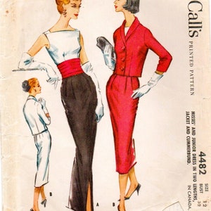 50&#39;s McCall&#39;s 4482 V-Back Slim Gown, Dress and Jacket Pattern Bust32