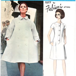 Fabiani Vogue 1577 Flared Tent Coat and Dress Couturier Design Pattern Bust 34
