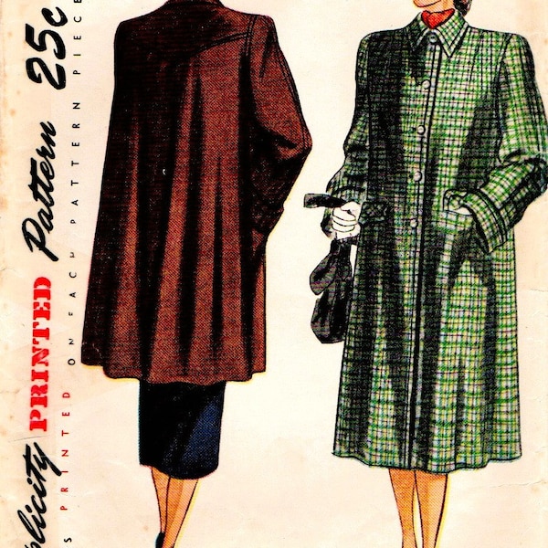 1940's Simplicity 2232 Flared Yoked Coat Pattern Bust 38