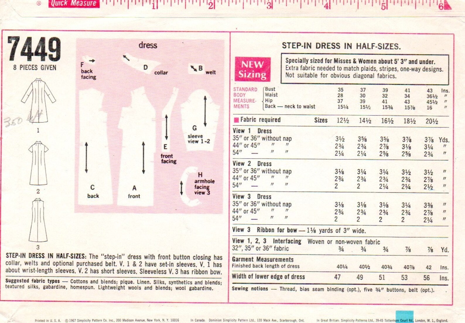 Simplicity Patterns 41 Bust 41 Vintage 60's Simplicity 7449 Step-in Dress Pattern - Etsy