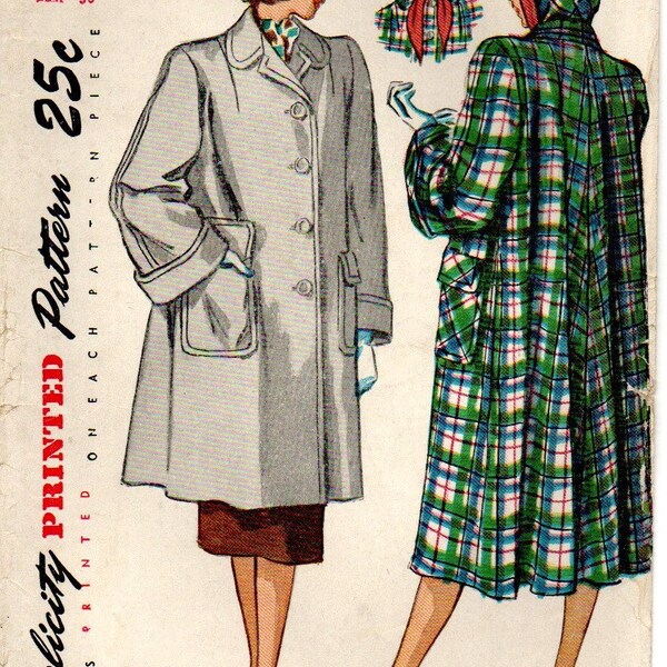 Flare Back Coat and Hood Vintage Simplicity 2135 Pattern Bust 30