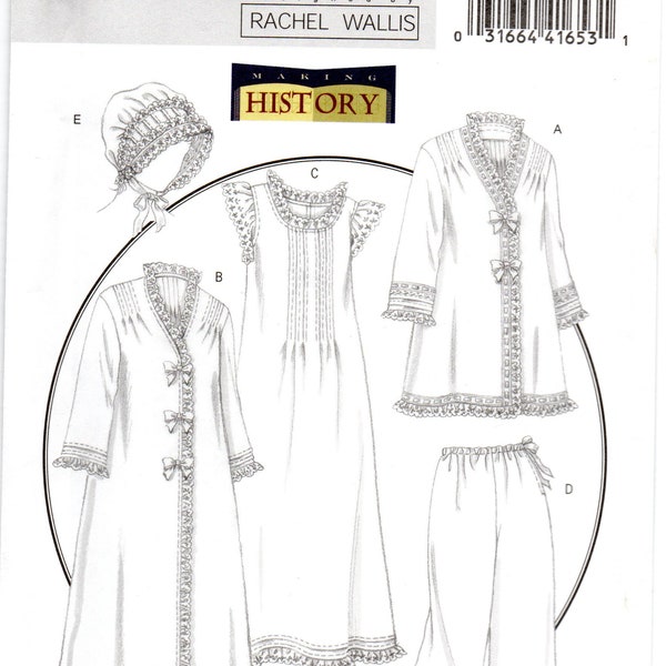 Butterick 5061 Historical Nightgown, Robe, Jacket, Pantalettes, Bonnet Pattern, Choose Size