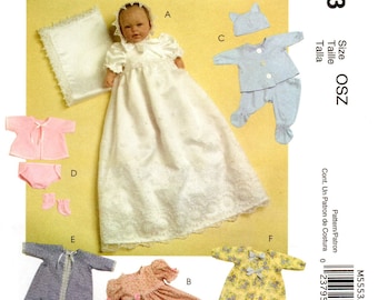 McCall's 5553 Baby Doll Clothes, Gown, Bunting Pattern,  Includes Two Sizes