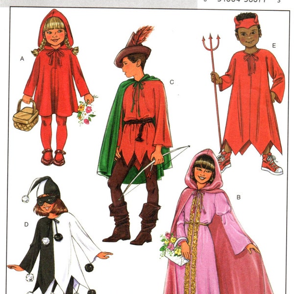 Fast and Easy Kid's Classic Halloween Costumes Pattern Sizes S, M, L, XL Included Butterick 4319